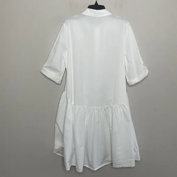 MADEWELL Shirt Dress Women XS Button Front Mini Cotton Poplin Crisp White NS126 - Picture 8 of 13